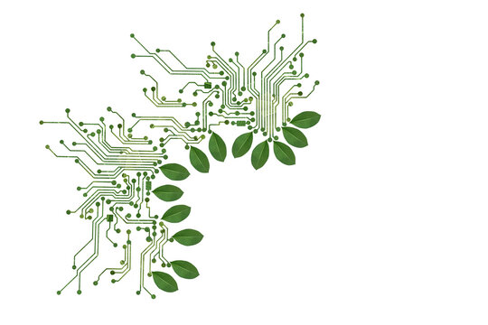 Green circuit board leaf corner frame for eco tech concept