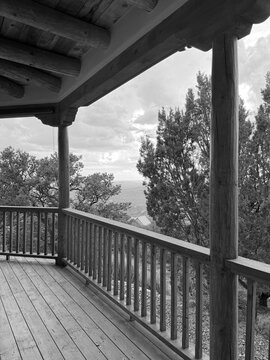NM SF Portal and Pinon Trees BW 2026
