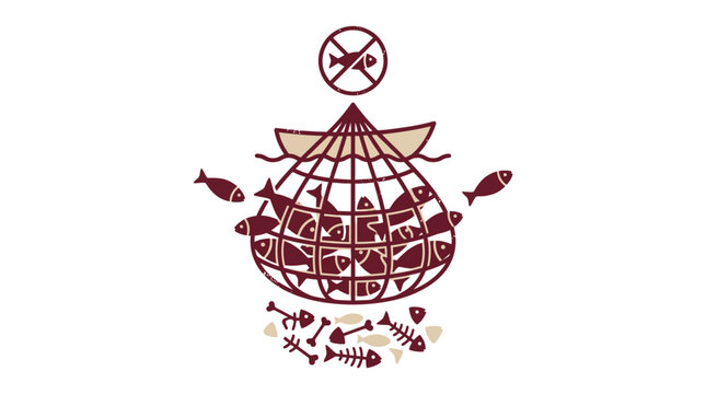 Fishing Net Full of Fish, Overfishing Concept, Isolated on Transparent