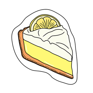 Hand drawn slice of lemon meringue pie vector illustration sticker