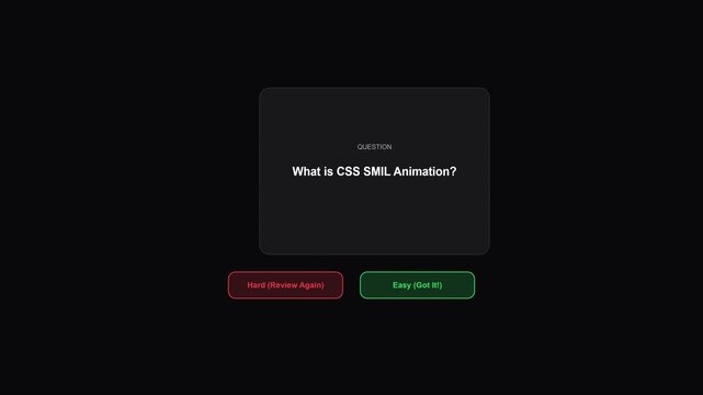 Interactive digital flashcard interface: what is css smil animation? study app ui 4k education e-learning
