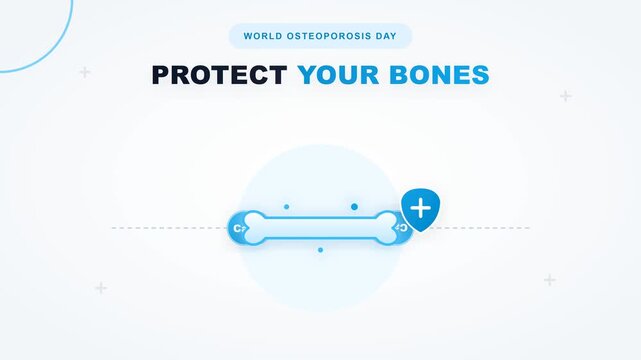 World Osteoporosis Day animation with calcium icons protecting a human bone in flat design style