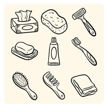 Personal Care and Bathroom Equipment Doodle Set