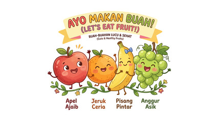 Fototapeta premium Cute fruit characters with text