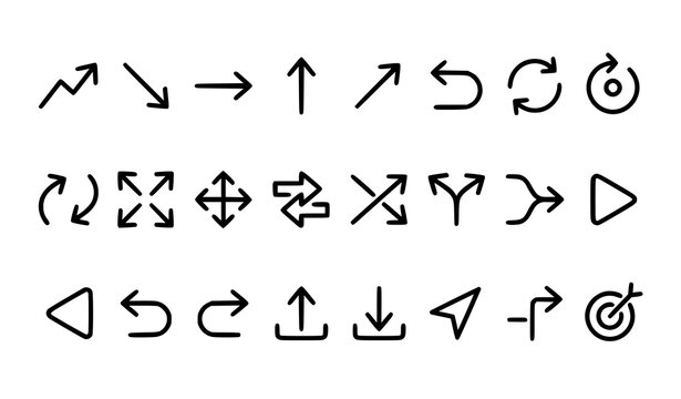 Action Transform and Direction Arrow Monoline Thin Outline Vector Icons