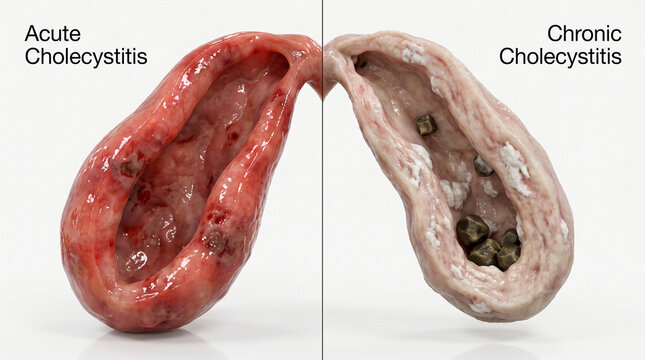 3D Render Comparing Acute Cholecystitis and Chronic Cholecystitis with Gallstones
