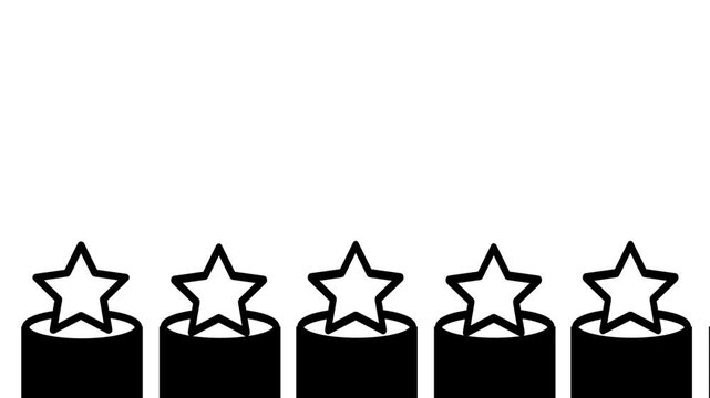 Solid icon of a row of five star topped podiums representing ranking competition results and multiple award winners in a contest event overall concept