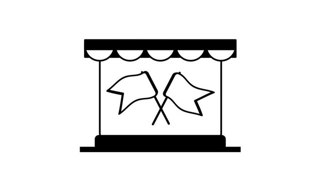 Solid icon of a carnival stage tent with crossed flags on top representing festival entertainment show performance and circus celebration event design