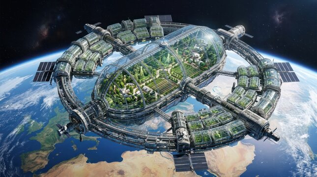 Orbital space station with greenhouse module