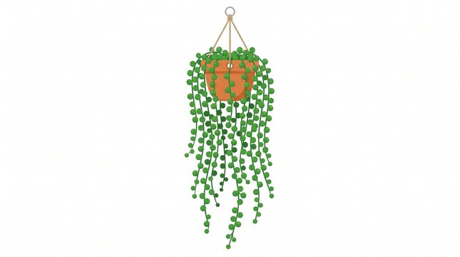 Minimalist String of Pearls Plant in Terracotta Hanging Pot Vector