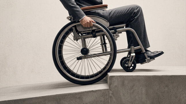 Wheelchair User Blocked by Step Showing Accessibility Failure and Loss of Independence