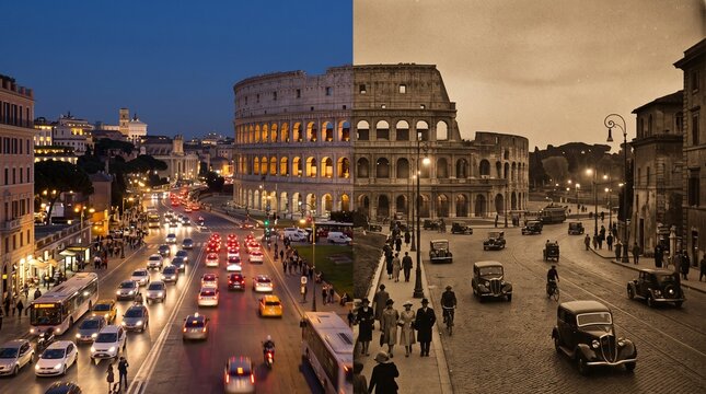 Colosseum in Rome Past and Present Urban View