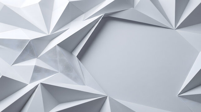 Abstract White Faceted Polygon Background with Central Copy Space
