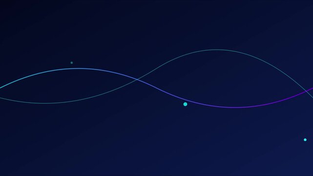 Abstract glowing sine wave lines with floating particles on dark blue animation 4k background