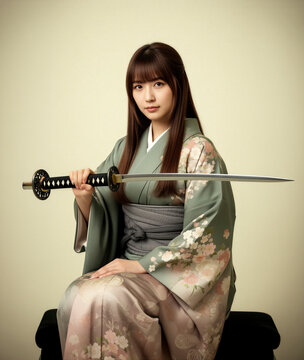 mujer, mujer adulta, mujer japonesa, retrato femenino, samur&aacute;i, samur&aacute;i femenina, guerrera japonesa, katana, espada japonesa, espada samur&aacute;i, kimono, kimono japon&eacute;s, vestimenta tradicional japonesa, r