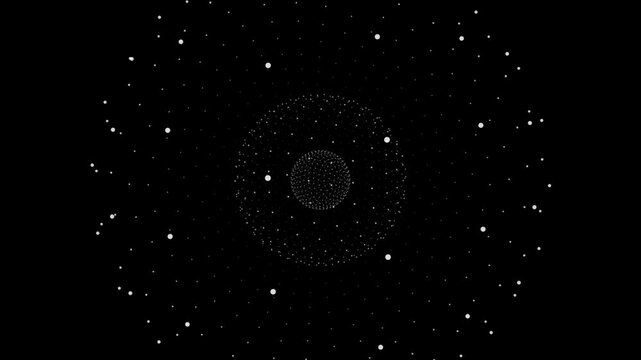 Futuristic Concentric Particle Sphere Core with Orbital Data Nodes Loop