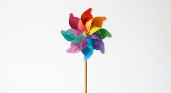 Colorful Pinwheel on a Wooden Stick Isolated on White Background
