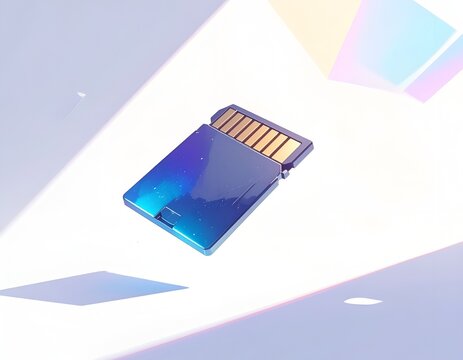 Futuristic blue glowing memory card illustration.