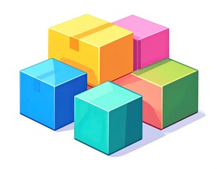 Fototapeta premium Group of 3D isometric cubes in bright hues.