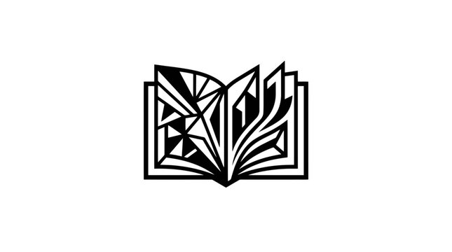 Abstract geometric open book icon black and white.