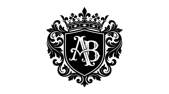 AB monogram shield crest with crown and filigree
