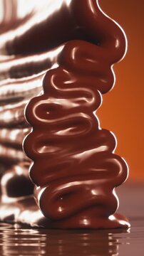 dessert delicious,  slow motion closeup chocolate milk liquid pouring. 3d animation.