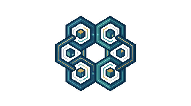 Abstract blue and white geometric hexagon link logo.