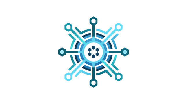 Abstract circular technology node and network hub icon.