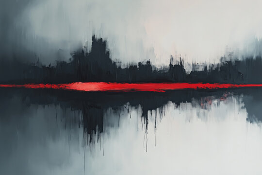 abstract art, horizontal dark red line in the center, illustration