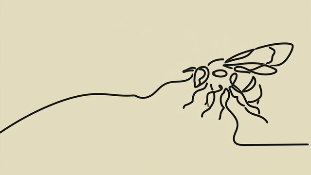 continue line art of honey bee on light beige background illustration.ai 