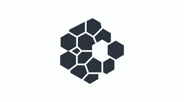 Dark gray geometric hexagonal mosaic logo design featuring interconnected honeycomb cell structures with a missing center node, ideal for tech, data science, and blockchain identity.