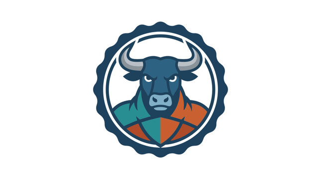 Bull mascot logo in circular scalloped seal.
