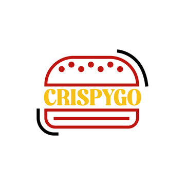 A bold restaurant logo featuring a stylized red burger shape with circular details and black curved outlines creating a modern fast food identity