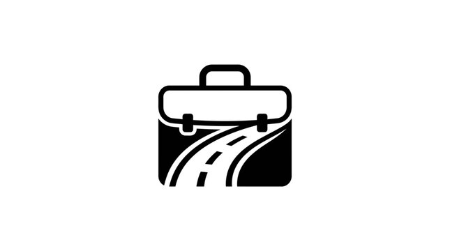 Business briefcase with winding road icon.
