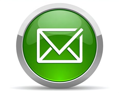 Metallic green circular button with mail checkmark icon