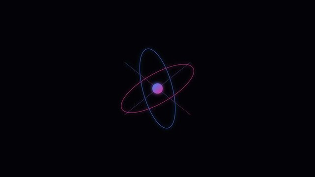 Neon atom model rotating animation: minimalist science concept for physics, technology, and education backgrounds 4k