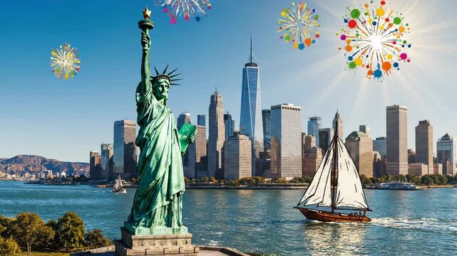 USA Landmarks Montage Golden Gate Mount Rushmore NYC Skyline Statue of Liberty