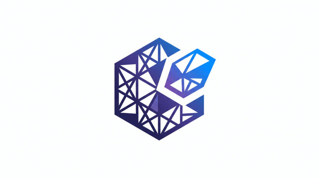 Modern blue and purple gradient hexagonal low-poly mesh logo icon representing data structures, network connections, blockchain technology, and cyber security on a white background.