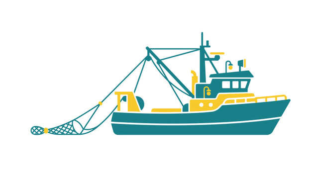 Fishing Trawler Boat with Net Isolated