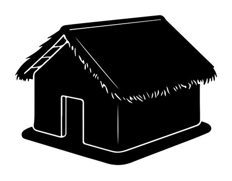 Minimalist thatched roof hut vector icon silhouette