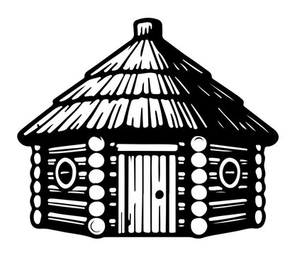 Rustic stone cabin vector illustration icon