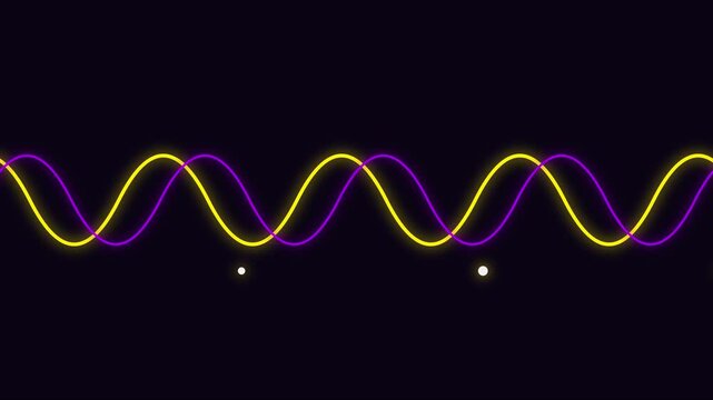 Neon sine wave animation: abstract glowing purple and yellow oscillating frequency lines 4k
