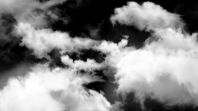 Clouds on Black Screen, Dramatic White Cloud Animation, Moving Clouds on Black Background