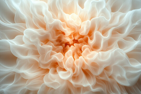 abstract organic, cream and peach ruffled flower with a glowing center, illustration