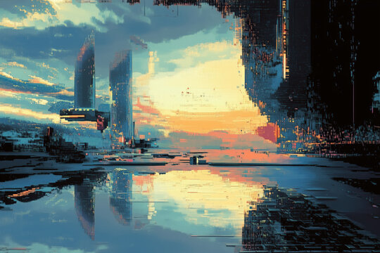 abstract screen art, 8-bit glitch art of a close-up liminal space glitched, illustration