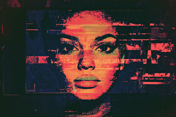 Naklejka premium abstract screen art, persons face on the screen of an old vhs tape, variation 02, illustration