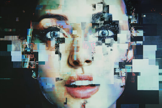 abstract screen art, vhs glitch a pixelated human face distorted, variation 02, illustration