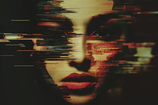abstract screen art, vhs glitch a pixelated human face distorted, variation 03, illustration