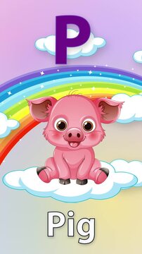 Educational Alphabet Animation for Letter P with Cartoon Pig and Rainbow