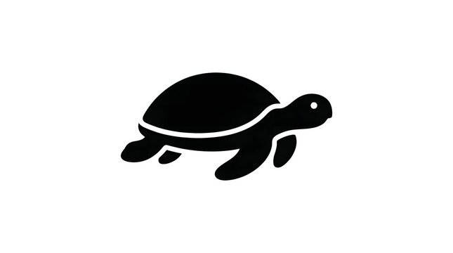 Simple black turtle silhouette icon isolated on a white background representing nature, wildlife, and slow movement for graphic design